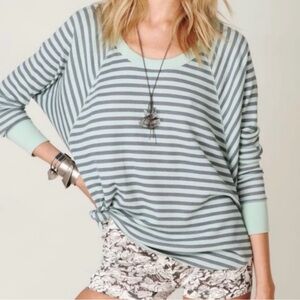 We The Free Love Bug Thermal Mint and Gray Striped Long Sleeve Tee